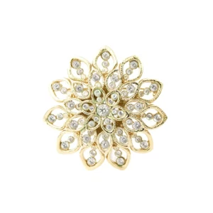 VTG ST. JOHN Pin Brooch 22KGP Gold Flower Swarovski Crystals Signed Iridescent - Picture 1 of 10