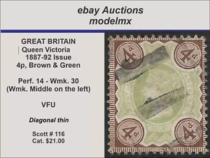 Großbritannien - 1887-92, #116, 4 Penny Brown & Green, VFU, Kat. 21,00 € - Bild 1 von 2