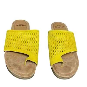 Earth Origins Suede Slip On Wedge Sandals Womens 7.5 Yellow - Picture 1 of 6