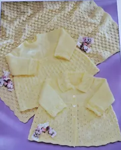 (120)Knitting Pattern - Baby's 3-ply Matinee Coat Dress & Shawl Sizes 12"- 18" - Picture 1 of 5
