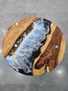 Round Epoxy Ocean Resin Table Top, Handmade Table, Kitchen & Living Room Decor - Picture 1 of 4