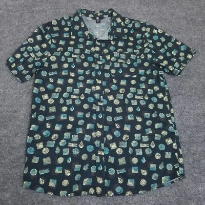 Volcom Men Size XL Button Up Short Sleeve Black Graphic Print - Image 1 of 4