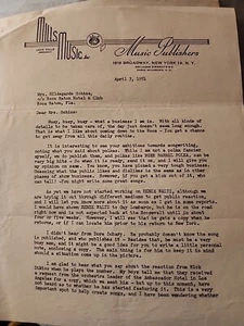 1951 JACK MILLS MUSIC SONG PUBLISHER SIGNED TLS TO HILDEGARDE SCHINE RENEE WALTZ - Picture 1 of 11