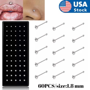 60X Stainless Steel Nose Stud Rings Body Piercing Pin 1.8mm Jewelry - Picture 1 of 6