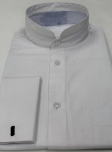 Mens White Victorian High Collar French Cuff Collarless Nehru Dress Shirt J CADO - Picture 1 of 4