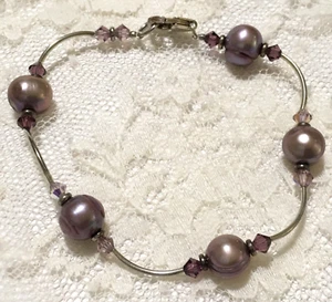 Pulsera púrpura perla de agua dulce tono plata langosta esterlina estampada 7" - Imagen 1 de 4