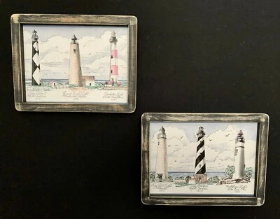 Set of 3 Lighthouse prints in black hand made frames w/ 6 different Lighthouses - Image 1 of 4