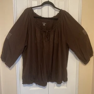 Lane Bryant Größe 22/24 100% Baumwolle braun bestickt Blumen Top - Bild 1 von 5