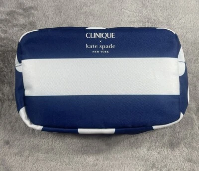 Bolso de Maquillaje Clinique Kate Spade Bolso de Mano Azul/Blanco Cremallera Usado Foto 1 de 4