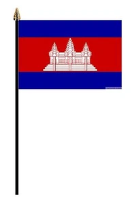 CAMBODIA ASIA PACK OF 12 SMALL HAND FLAGS flag 6"x4" with pole CAMBODIAN - Picture 1 of 1