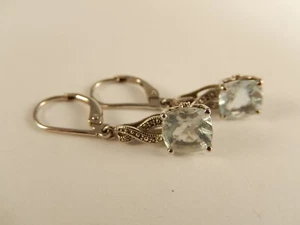 Sterling Light Blue TOURMALINE Dangle EARRINGS 1" Lever Back - Picture 1 of 4