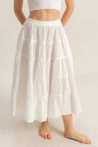 HYFVE Double Gauze Tiered Midi Skirt with Pockets - Picture 1 of 5