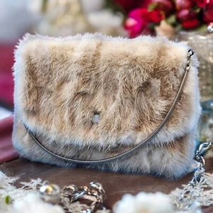 Vintage Mink Fur Evening Purse In Palamino Shade Chain Handle Leather Lined - Picture 1 of 10