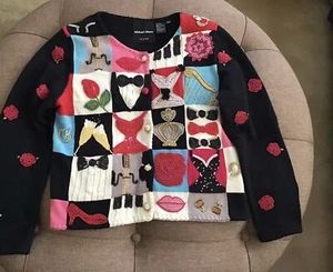MICHAEL SIMON ROMANTIC EMBELLISHED VALENTINES DAY CARDIGAN SWEATER SZ P - Picture 1 of 6