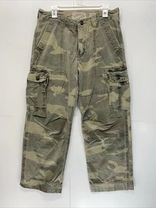 Hollister Pants Mens L Green Camo Cargo Y2K VTG Distressed Baggy Skater 33X29.5 - Picture 1 of 9