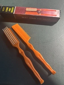Vintage Hair Brush And Comb Sexy Girl Shaped Handle Brushes NOS Orange Gag Gift - Picture 1 of 6