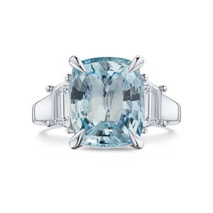 Impresionante anillo de cóctel de diamantes y aguamarina azul bebé natural de oro blanco de 18 quilates VS - Imagen 1 de 2