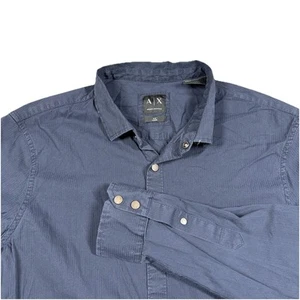 Armani Exchange AX Long Sleeve Shirt Mens Size Medium Blue Pearl Snap Slim Fit - Picture 1 of 8
