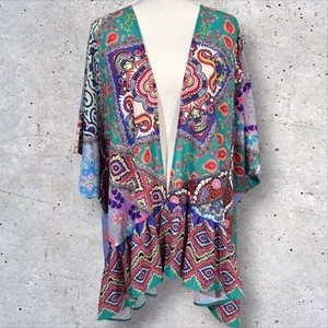 Umgee Patchwork Print Floral Paisley Kimono Oversized M/L Medium Large Topper - Picture 1 of 11