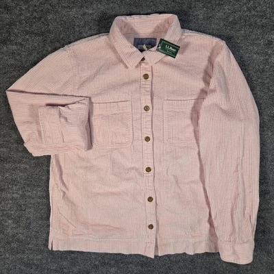Camisa LL Bean Mujer Grande Pequeña Confort Pana Camisa Relajada Rosa Pálido Foto 1 de 4