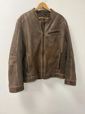 Jaqueta masculina rebite preta vintage XL couro marrom bombardeiro motociclista - Imagem 1 de 4