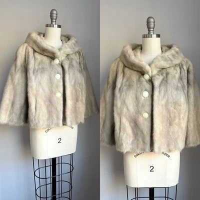 Glamorous Vintage 1960’s Genuine Silver Gray Mink Fur Cropped Jacket Coat Medium - Image 1 of 4