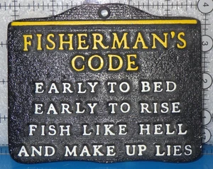 Vintage Cast Iron Fishermans code cast metal sign early to bed early to rise 5X4 - Picture 1 of 3