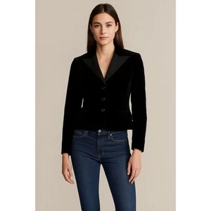 Blazer Ralph Lauren manica lunga velluto nero donna 0 risvolto dentellato 3 bottoni - Foto 1 di 13