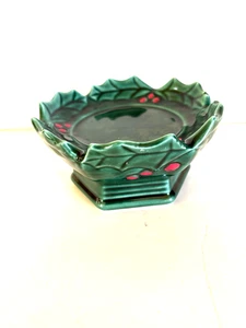 Pedestal portavelas McCoy Holly Berry decoración navideña vintage 5"W x 2,5"H - Imagen 1 de 8