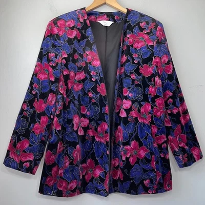 Blazer TanJay Talla XL Plus 1X Floral Terciopelo Chaqueta para Fumar Capricho Noche Foto 1 de 4