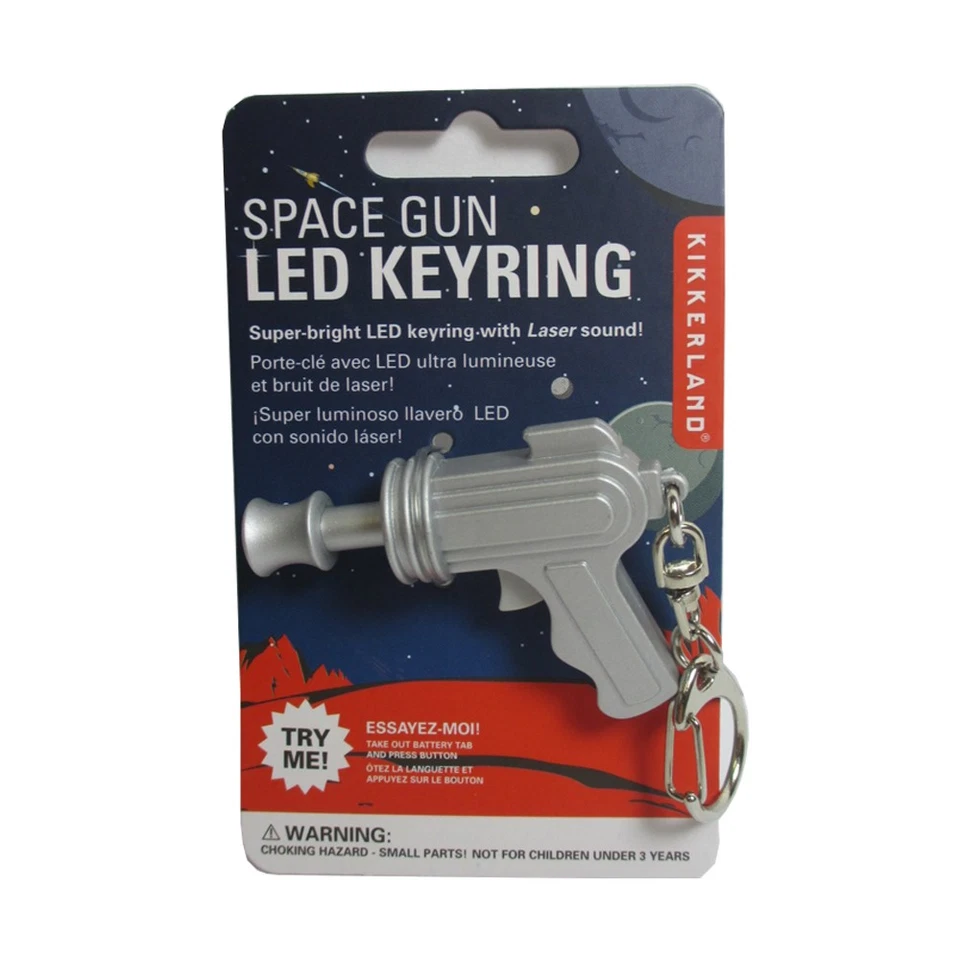 Kikkerland Pistola Espacial LED Llavero Cardado Luz Roja Láser Sonido Llavero Regalo Divertido Foto 1 de 1