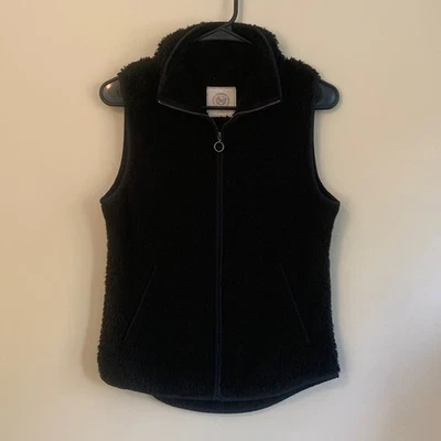 So Black Sherpa Vest Women's Size Small Full Zip Sleeveless Pockets Soft - Image 1 of 4