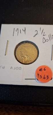 Moneda de oro cabeza india 1914 $2,50 #6 r3 Foto 1 de 2