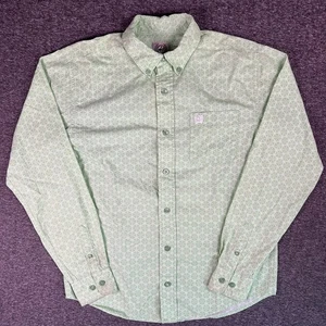 Cinch Western Shirts Boys 12 L Green Geometric MTW7060310 100% Cotton Cowboy - Picture 1 of 16