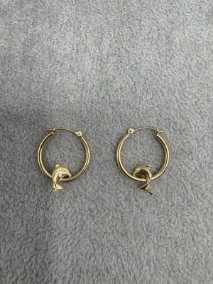 14k Yellow Gold JCM Dolphin Hoop Earrings 1.5 Grams - Image 1 of 4