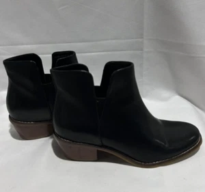 Cole Haan Black Leather Ankle Booties Size 5 B Block Heel Pull On Biker Grunge - Picture 1 of 9