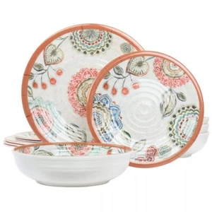 Set piatti Elama Ester 12 pezzi floreali rotondi a costine multicolore melamina - Foto 1 di 9