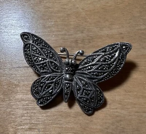 Vtg 925 Sterling Silver And Marcasite Butterfly Brooch/Pin - Picture 1 of 4