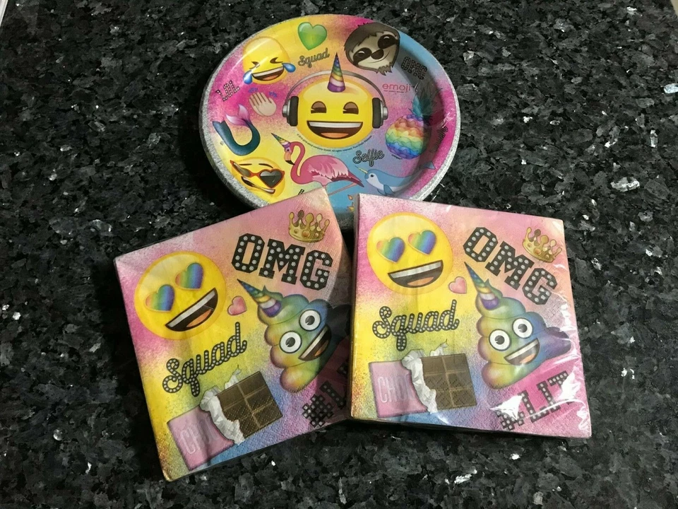 EMOJI Napkins & Paper Plates Birthday Party Pack Lot of 3 - Image 1 of 1