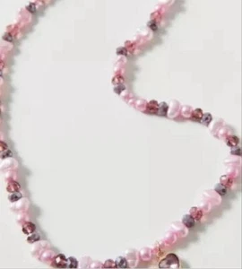 Collana UO Mix Cher perle gemme strass cuore ciondolo OS NUOVA CON ETICHETTE $20 chiusura estensibile - Foto 1 di 8
