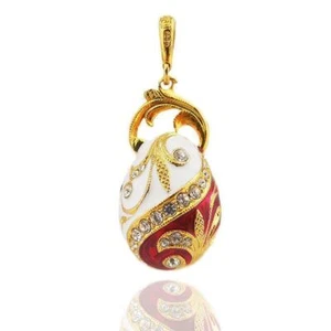 Ciondolo uovo ornato gioiello e smalto argento sterling 935 placcato oro 18kt 1 1/2" - Foto 1 di 1