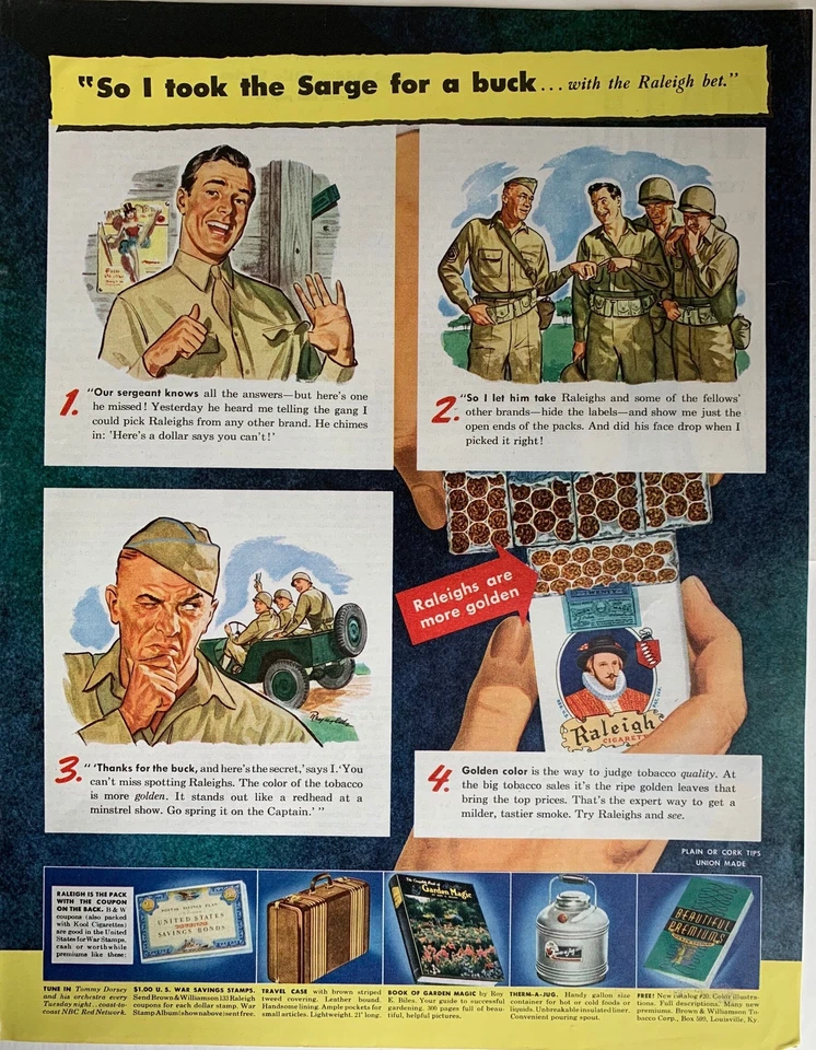 Anuncio de cigarrillos Raleigh vintage de los años 40 Foto 1 de 1