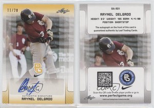 2017 Leaf Perfect Game National Showcase Yellow /20 Raynel Delgado #BA-RD1 Auto