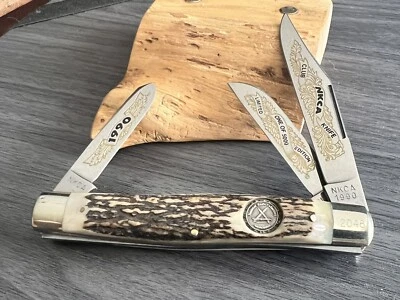 复古 KISSING CRANE SOLINGEN 德国 1990 年 STAG NKCA BIG STOCKMAN 口袋刀 — 第 1/4 张图片