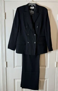 VTG 90's Barry Bricken Black Pinstripe Double Breasted Women's Pantsuit (SZ-12) - Picture 1 of 24