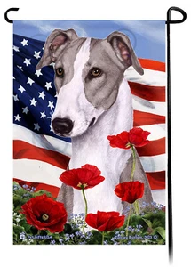 Patriotic Flowers Garden Flag - Blue and White Greyhound - Picture 1 of 1
