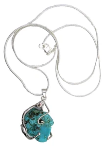 Turquoise Wirewrapped Crystal Silver Color Pendant 22 Inch Snake Chain EPPC98 - Picture 1 of 2