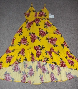 Pacific Vibes Womens Yellow Floral Sundress High-Low Maxi Dress SIZE L NWT - Picture 1 of 4