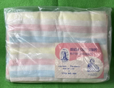 NOVO Vintage Beacon Pastel Candy Stripe 3 Cobertores de Bebê 26x34 Acrílico 666 - Imagem 1 de 4