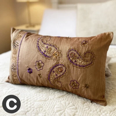 [Pack Of 2 ] Luxury Filled Boudoir Antique Gold Hand Embroidered Floral Cushions - Image 1 of 4